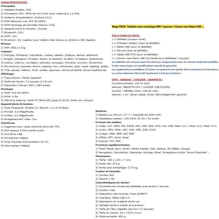 Mega PACK- Tablette noire numérique Wifi3
