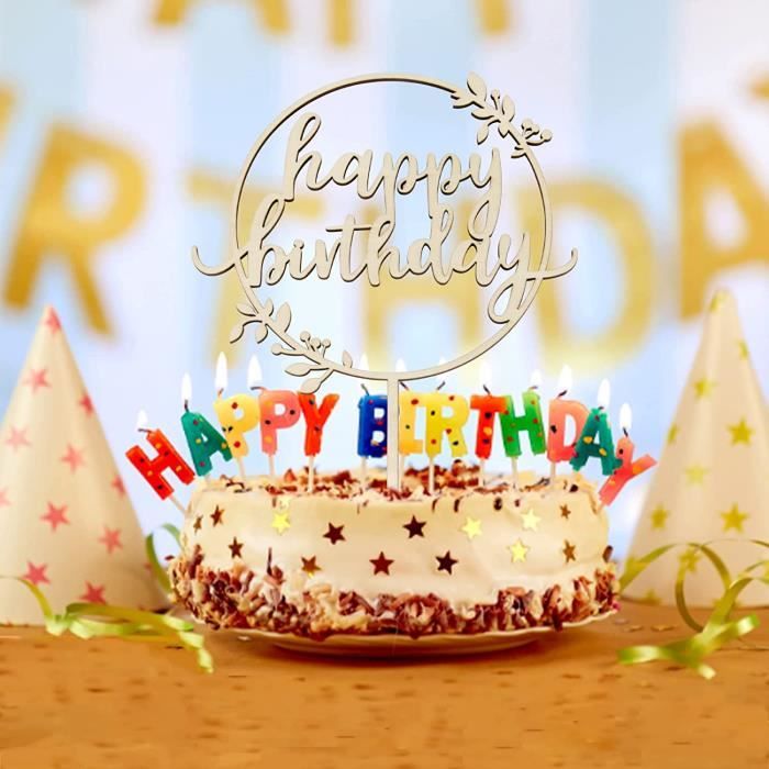 Cake Topper Happy Birthday Décoration de Gâteau Joyeux Anniversaire Topper  Rond en Bois Décor Anniversaire