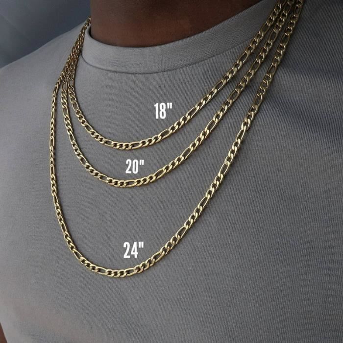 Collier Longueur Ajustable Chaîne Figaro Acier Inoxydable 316L - Homme/Femme, Or/argent/noir, Largeur 6mm, Longueur Au Choix Chaîne Collier Figaro Acier Inoxydable 316L