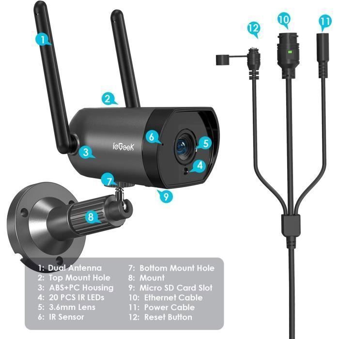 IeGeek Caméra Surveillance WiFi Exterieure Détection de Mouvement PIR Audio  Bidirectionnel PC/Sirène/IP66 - Cdiscount Bricolage