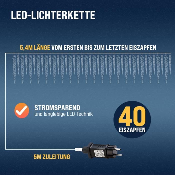 Guirlande Stalactite Pro Connect 12m 600 LED Blanche Câble Blanc Racco –