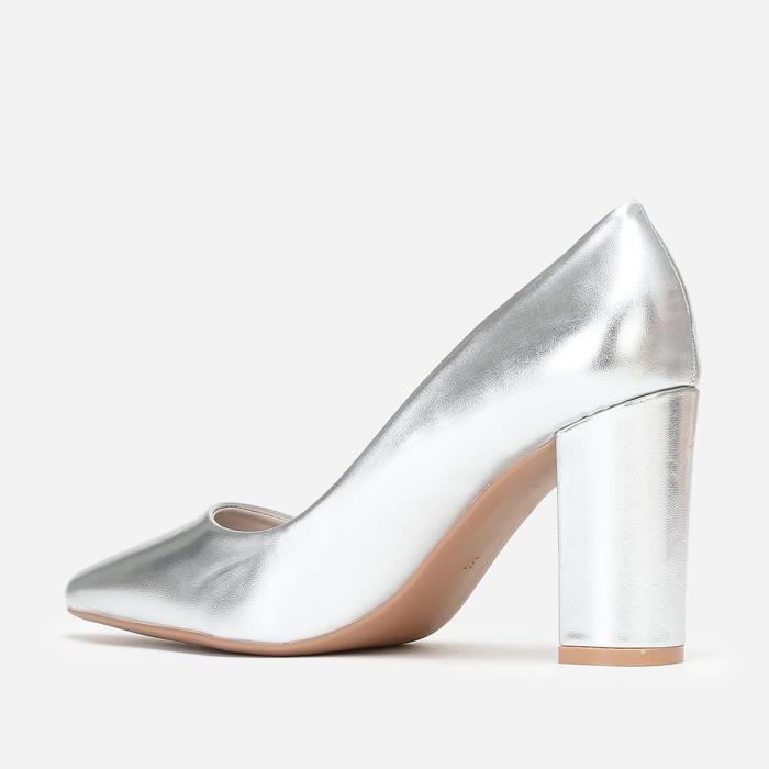 Escarpin argenté sales talon carré