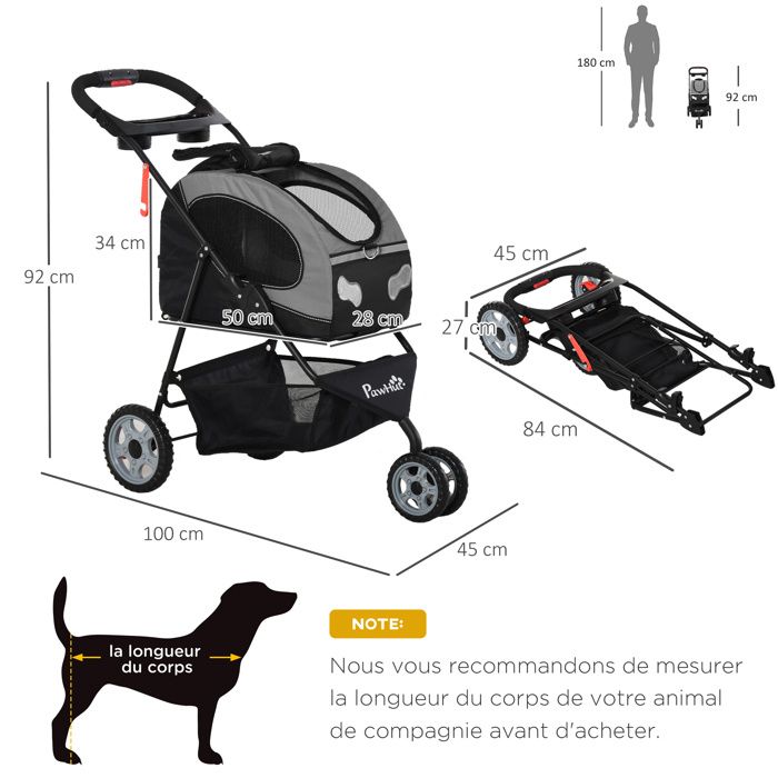 Poussette pliable chien chat sac de transport a bandouliere a dos a main ou a roulettes 5 en 1 acier oxford gris noir Cdiscount
