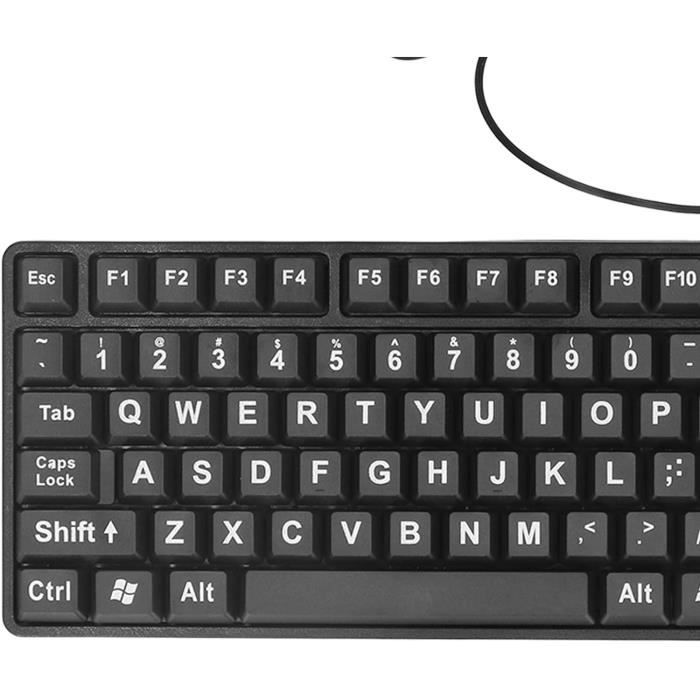 Clavier USB Pour Personnes Âgées - Grandes Lettres Blanches Sur Fond Noir - 104 Touches AZERTY - 2