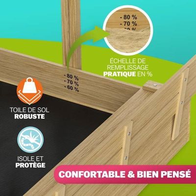 Bac à sable Max 140x140cm en bois toit protection UV50