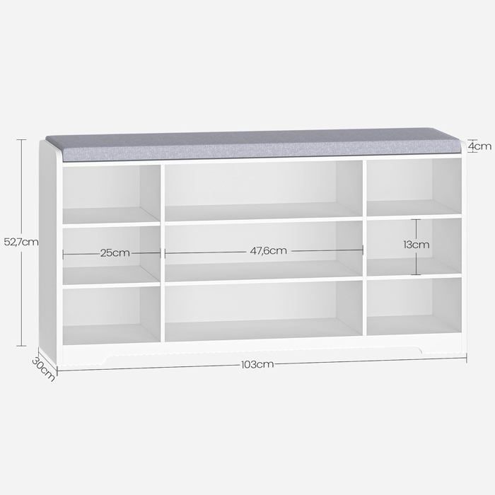Banc à Chaussures, Assise Rembourrée et 9 Compartiments, Étagère Porte