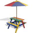 Table de pique-nique pour enfants - Bois-GXU - Avec parasol - Rouge-0
