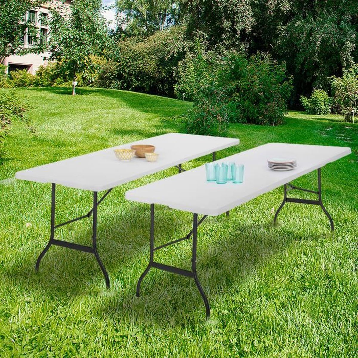 Table Pliable de Camping Table de Jardin Pliante Plastique Robuste Blanche  terrasse Buffet intérieur extérieur 6 Places Bl3 - Cdiscount Sport