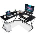 COSTWAY Bureau d'Angle Forme de L - 126,5x130x94 CM avec Rangement pour CPU, Etagère pour Ecran et Plateau Coulissant pour Clavier
