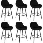 WOLTU Design Chaise Haute pour Bar, Tabourets de bar en Velours Lot de 6, Cadre en métal, Noir W0ATT0039-6