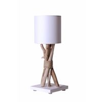 Lampe de table artisanale en bois flotté naturel - Personnalisable - Fabriquée à la main en France - Blanc