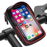 Support Vélo Téléphone Etanche, Sacoche Vélo Guidon Sac Vélo VTT Ecran Tactile Rotation 360° pour Smartphone sous 6,2"(Noir & Rouge)