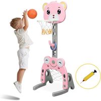 COSTWAY Panier de Basket Enfants 3 en 1 : Jeu de Football et de Anneau, Hauteur Ajustable 133-158 cm Rose