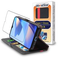 ebestStar ® pour Oppo A16, A16S NFC - Etui Portefeuille PU Cuir + Film protection écran en VERRE Trempé, Noir / Rouge