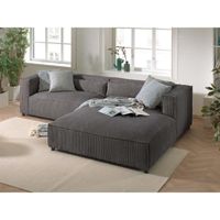 Canapé d'angle droit 4 places en velours côtelé gris foncé - Lisa Design