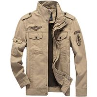 Funmoon    Blouson Homme Coton Perfecto Rétro Militaire en tenue Vêtement Veste Uniforme Cargo Pardessus Masculin Kaki Jacket