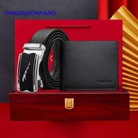 Coffret cadeau ensemble portefeuille haut de gamme Entreprise ceinture homme-Cadeaux de Noël -Couleur acier & noir