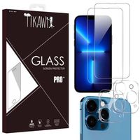 Tikawi x4 Verre trempé 9H Iphone 13 Pro Max (6.7') [2 Ecran + 2 Caméra] Haute résistance - Protection Avant + Arrière [Anti-traces]
