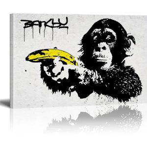OBJET DÉCORATION MURALE Impression Sur Toile Banksy Monkey Avec Banana Gra