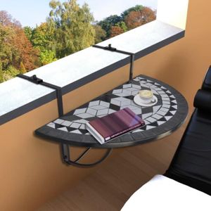 TABLE DE JARDIN  DIOCHE Table suspendue de balcon Noir et blanc Mosaïque - YW Tech DIO7734921237575