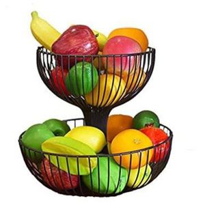 Generic Panier à Fruits en métal à 2 étages avec poignée en bois, Rangement  Fruits, Pains, Légumes à prix pas cher
