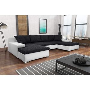 CANAPE CONVERTIBLE Canapé d'angle panoramique Convertible en lit KORSE avec Coffre noir et blanc