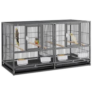 VOLIÈRE - CAGE OISEAU Yaheetech Cage Oiseau Volière Oiseaux pour Perruche Canari avec Accessoires complets 2 Portes en Métal 95,5 x 45,5 x 52,5cm Noir