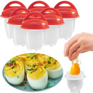 Coquetier en Silicone Anti-Adhésif pocheuses à œufs-Rouge JUEYAN Lot de 6 Cuit Oeufs Cuiseur à Oeuf Easy Egg Cooker Oeuf Moules pour Faire bouillir Les œufs
