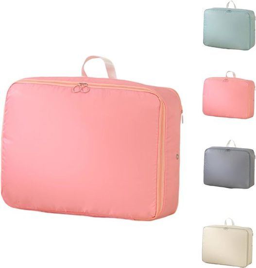 Sac De Compression Auto-Gonflant 52x42x60 Cm - Rangement Couettes, Vêtements - Gris, Matière Satin
