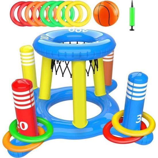 Panier De Basket Gonflable 2 En 1 – Avec Mini Ballon 7 Cm – Pour Piscine, Jardin Et Plage – Jeu D'interaction Parent-enfant