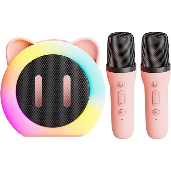 Micro Karaoké Enfant Avec 2 Micros Sans Fil – Bluetooth, Effets Vocaux Et Lumières RGB