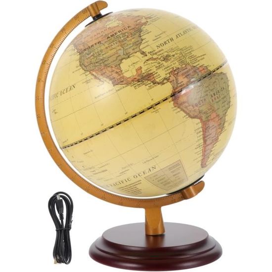 Globe Terrestre Lumineux à LED De 30,5 Cm Avec Support En Bois, éclairage Géographique Tactile Pour Bureau Décoratif Globe Of The World Education