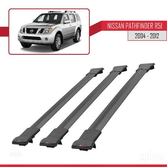 Compatible avec Nissan Pathfinder (R51) 2004-2012 Barres de Toit FLY Modèle Railing Porte-Bagages de voiture 3 BARRAS NOIR