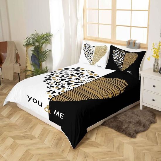 Parure De Lit - Doré Noir - Housse De Couette Pour Amoureux - 140 X 200