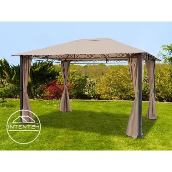 toolport tonnelle de jardin 3x4 m pavillon de jardin polyester avec revetement polyurethane env 280g m taupe impermeable cdiscount jardin