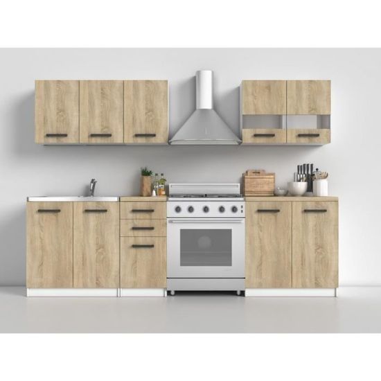 ELIF - Cuisine Complète Modulaire + Linéaire L 200 cm 6 pcs - Plan de travail INCLUS - Ensemble meubles armoires cuisine