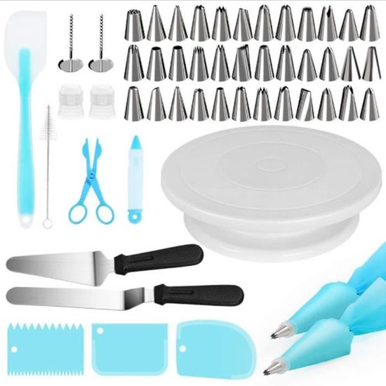 Kit Pâtisserie 42 Pièces Avec Plateau Tournant 360° - Douilles, Poches, Spatules, Grattoirs - Pour Décorer Gâteaux Et Tartes