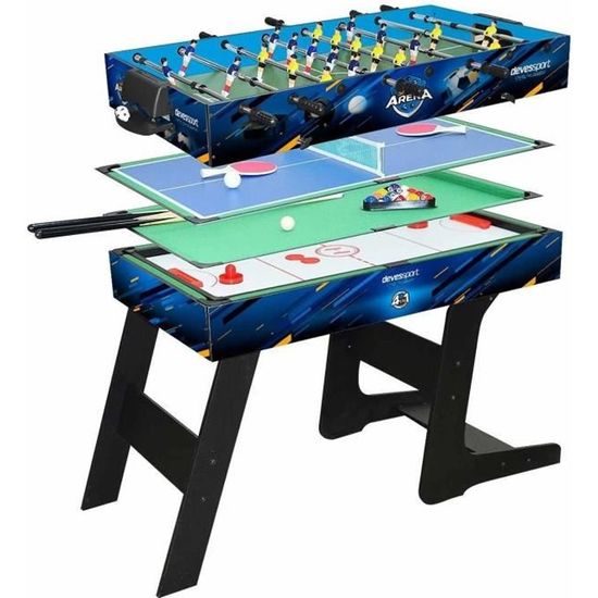 Table de Jeux Multi-Play Pliable 122 Cm Air Hockey - Babyfoot - Billard - PingPong - Jeux de Café