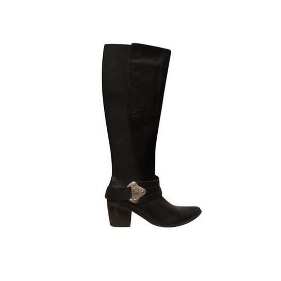 Bottes A Talon Femmes Un Matin D Ete Gros Mollets Cuir Noir Noir Cdiscount