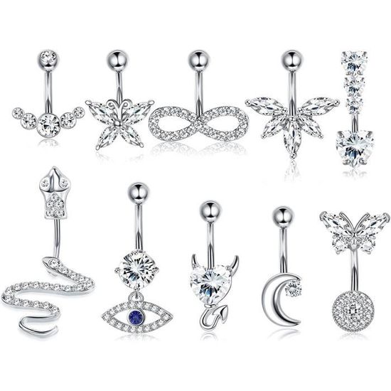 Piercing Nombril 14G En Acier Chirurgical 316L - Lot De 3 Designs Différents - 10