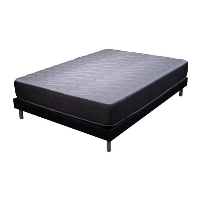 Ensemble Matelas Luxe | 160x200 | mousse | 24 cm | Sommier tapissier simili noir 160 x 200 Blanc