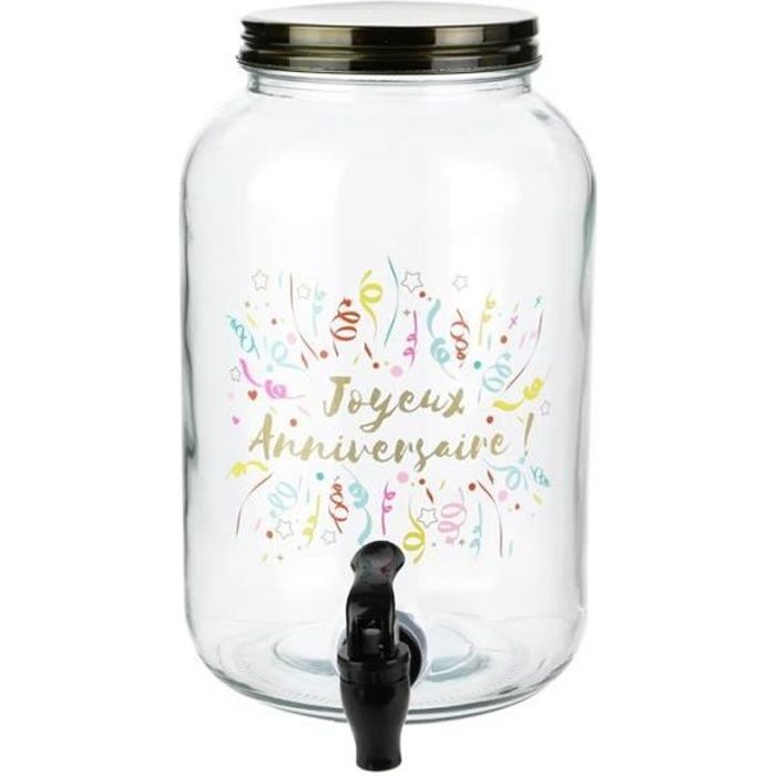 Service et présentation des alcools - Fontaine à boissons - Joyeux anniversaire - 3.5L 25 cm Transparent
