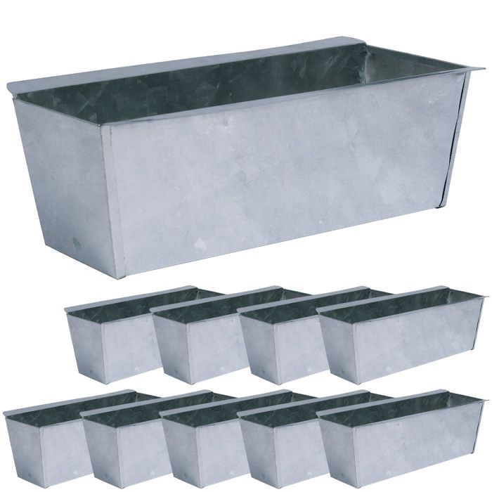 Lot de 10 Jardinières Palette ARTECSIS, Métal Zinc, 36x9x12cm, Trous de drainage / Jardin