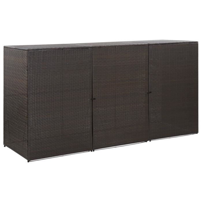 Abri pour poubelle Cache-poubelle Jardin triple Marron 229x78x120 cm Résine tressée