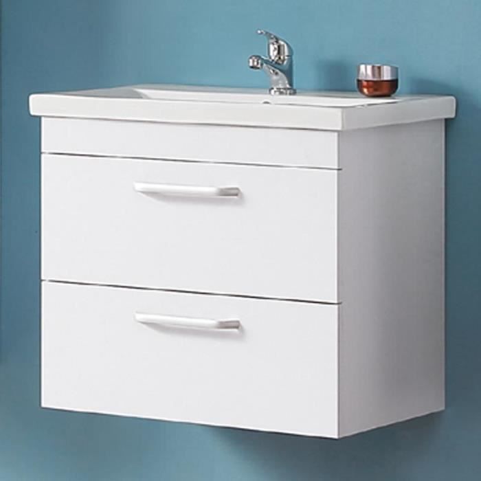 AICA Meuble sous vasque, meuble sous vasque à suspendre avec vasque en céramique, 2 tiroirs, Blanc 60cm