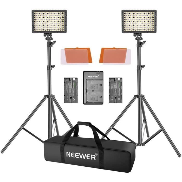 Eclairage pour studio photo Neewer Panneau LED 160 Lumière Vidéo, Lot de 2 Torches LED avec Pied 190cm pour Appareil Pho 3192