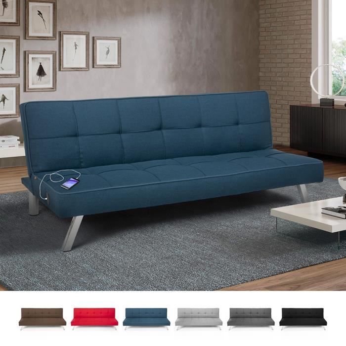 Canapé droit Bleu Tissu Pas cher Moderne Confort