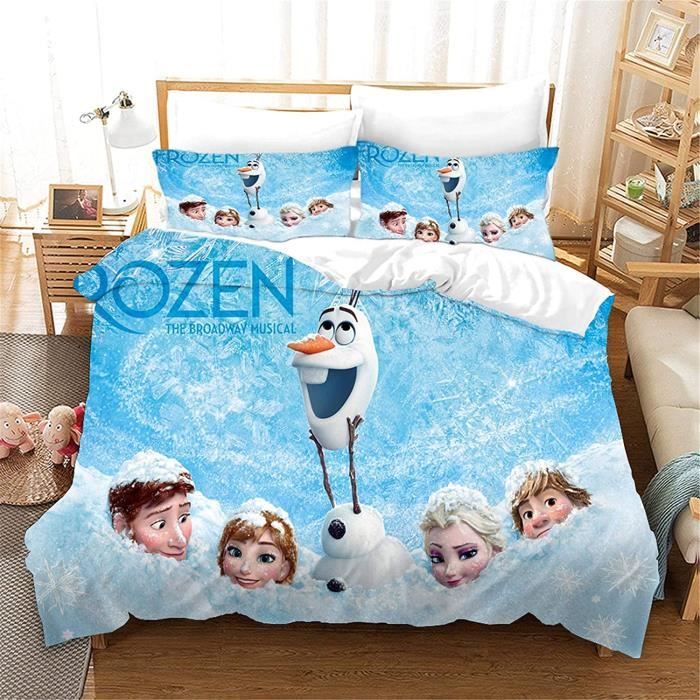 AUCUNE Parure de lit Frozen Anna et Elsa Olaf - En microfibre 3D Housse couette avec taie d'oreiller 220x240cm[423]