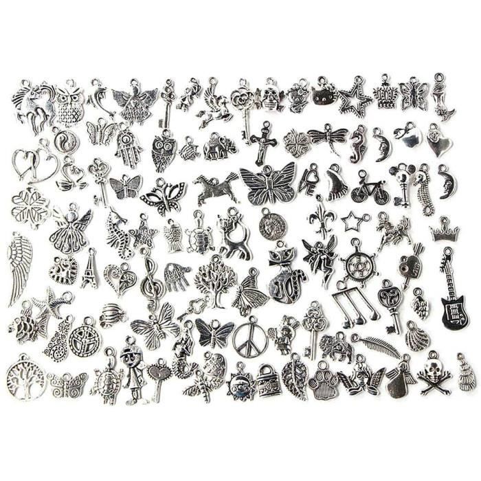 100Pcs Breloques pour Bijoux Pendentifs Artisanaux Fabrication Accessoires Breloques Pendentifs en Argent pour Creation Bijoux D196