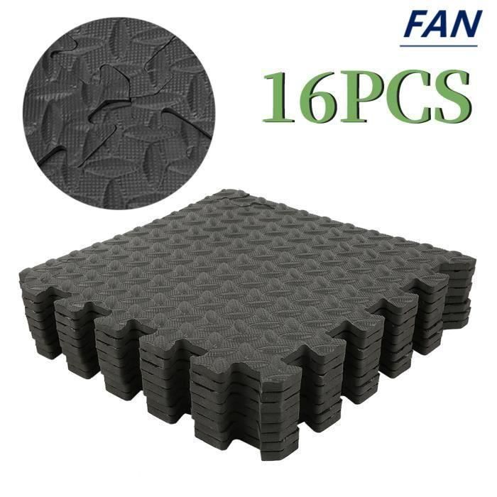 FAN 16pcs Tapis de sol Protégé pour plancher de gym (noir) Pour la maison et la chambre